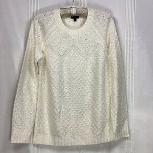 Talbots Ivory Lightweight Semi Sheer Knit Crew Neck Sweater